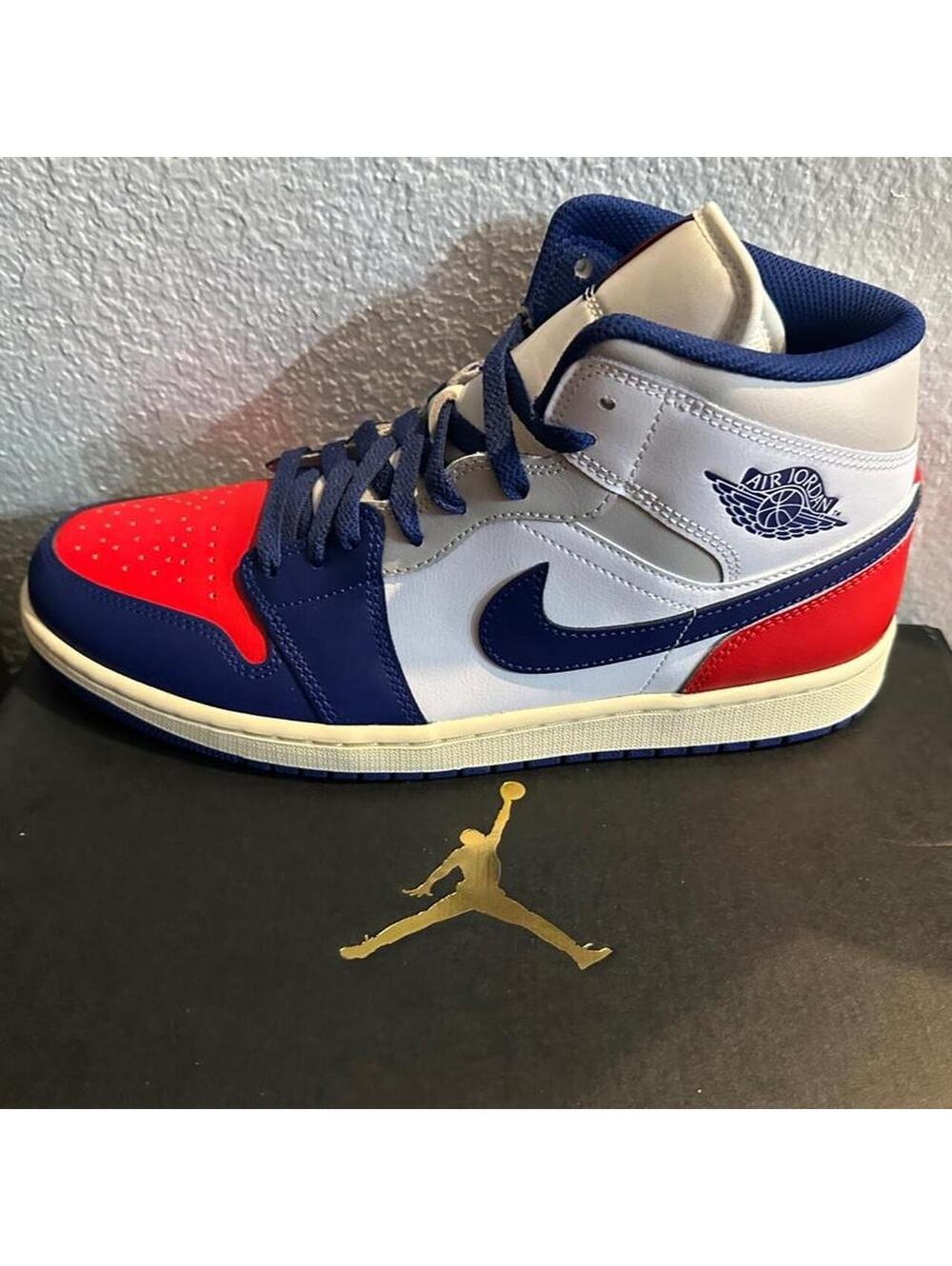 New Nike Air Jordan 1 Mid White Navy Red Men's Sneakers Size 11